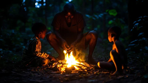 Night Campfire with Family