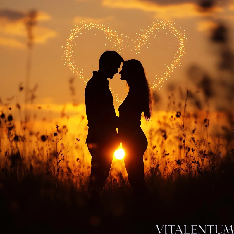 Sunset Embrace: A Couple's Silhouette with Heart