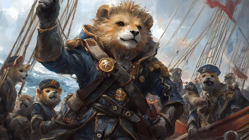 Anthropomorphic Lions in Naval Attire