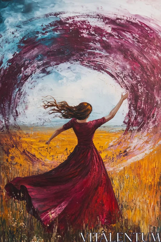 Abstract Field Painting with Woman Figure