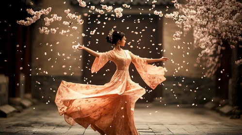 Peach Dress Dance in Floral Rain