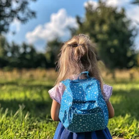 Girl with Backpack in Field