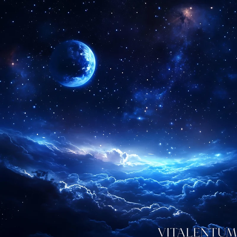 Starry Night Sky with Planet