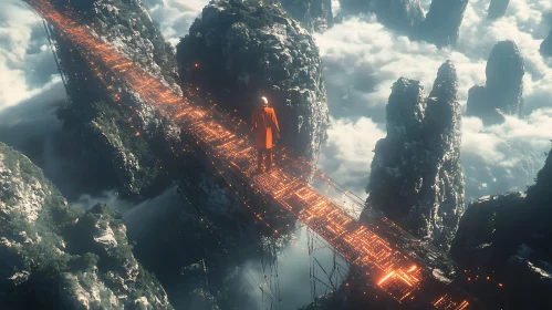 Orange Voyager on Luminous Mountain Bridge