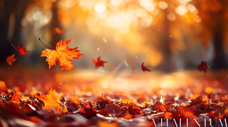 Falling Maple Leaves in Autumn Sunlight AI Image