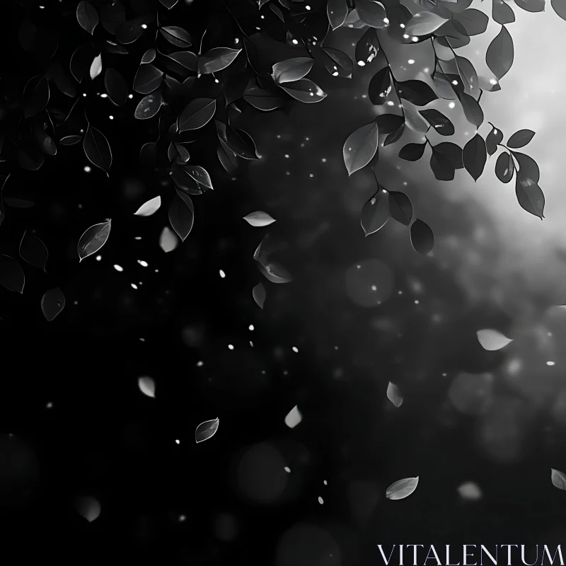 Artistic Grayscale Leaf Fall Image