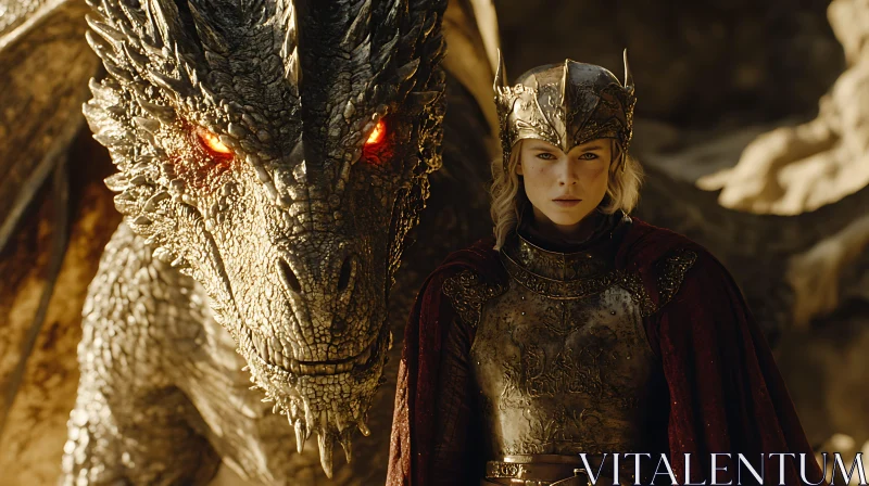 Armored Woman with Dragon Companion