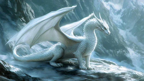 Icy Dragon on Mountain Ledge