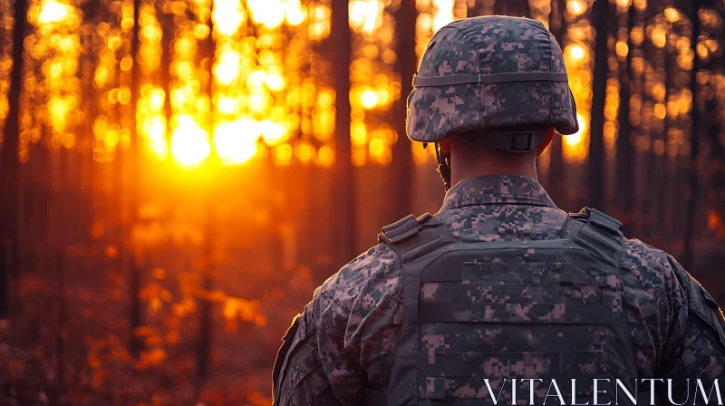 Golden Hour Sentinel: Soldier in the Woods