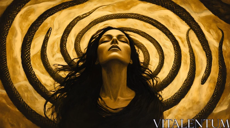 Golden Snakes and Woman Portrait