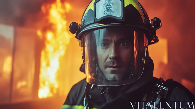 AI ART Firefighter in Action Amidst Raging Flames