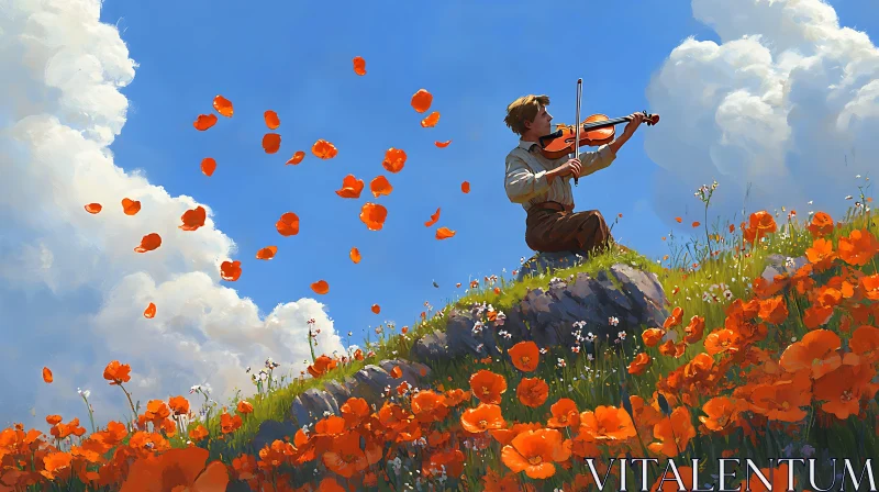 Violin Serenade in a Poppy Field