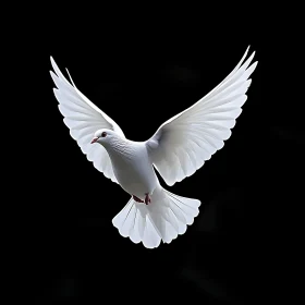 Dove Flying Against Black Background