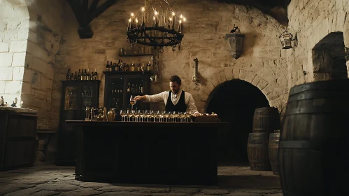 Wine Tasting in an Old Cellar