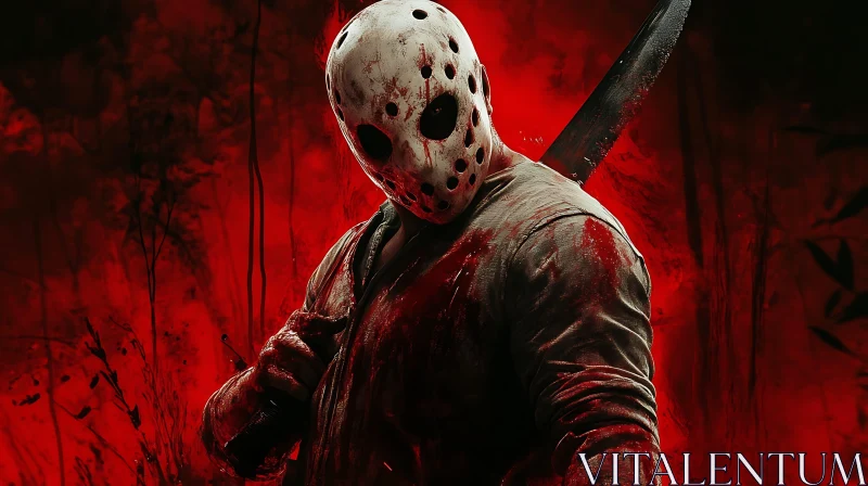 Menacing Masked Figure in Crimson Horror