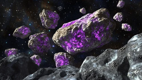 Cosmic Asteroids with Purple Light