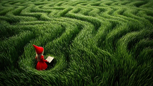 Girl with Map in Green Labyrinth