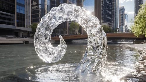 Abstract Water Art in Cityscape
