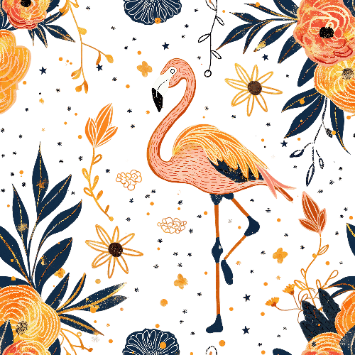 Abstract Flamingo in Tropical Floral Paradise
