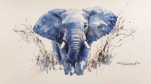 Blue Elephant Watercolor Painting