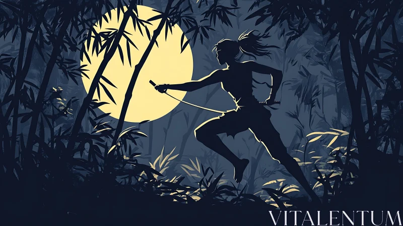 Leaping Warrior in Lunar Bamboo Grove