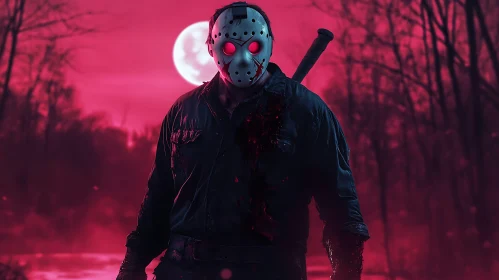 Eerie Figure in Red Moonlight