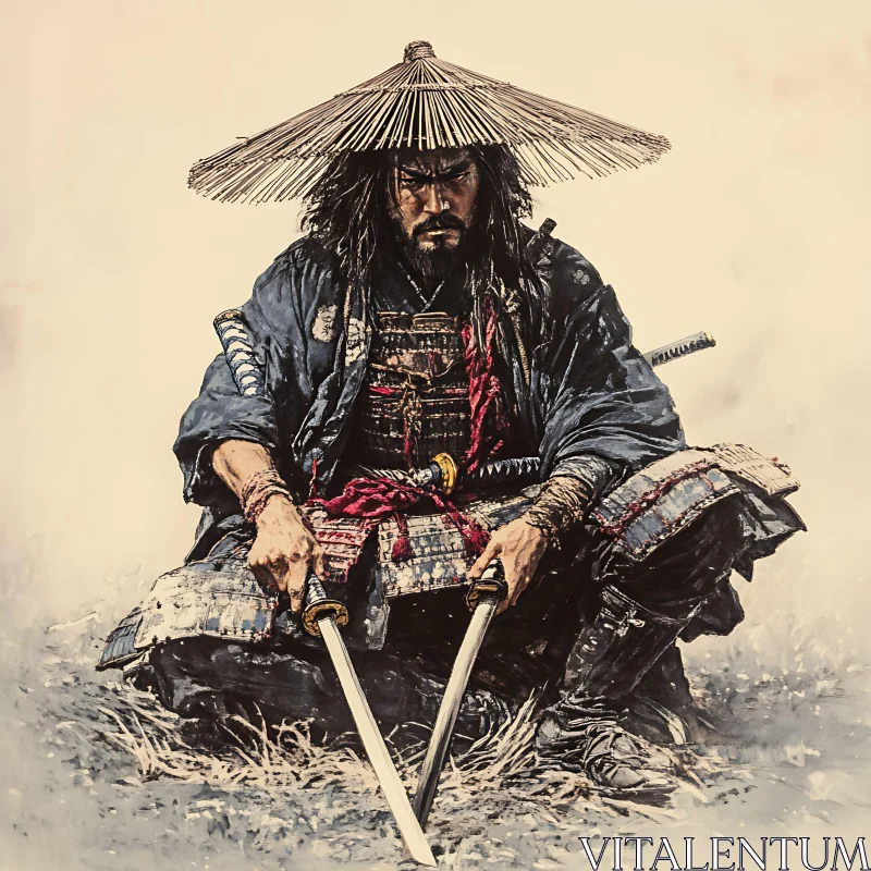 Pensive Samurai with Swords
