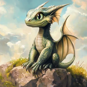Whimsical Dragon on Rocky Ledge