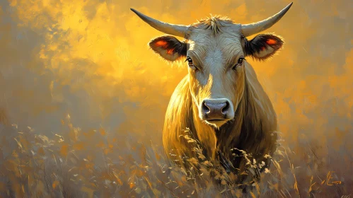 Stately Bull in Sunlit Field