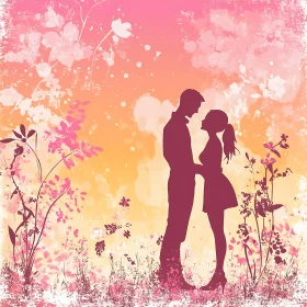 Floral Silhouette: Couple in Love
