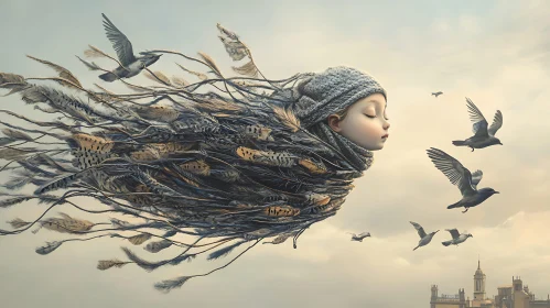 Dreamy Child in Feathered Flight