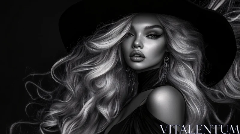 Monochrome Woman Portrait with Flowing Hair