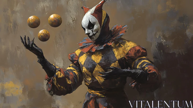 Harlequin Juggler with Golden Spheres AI Image