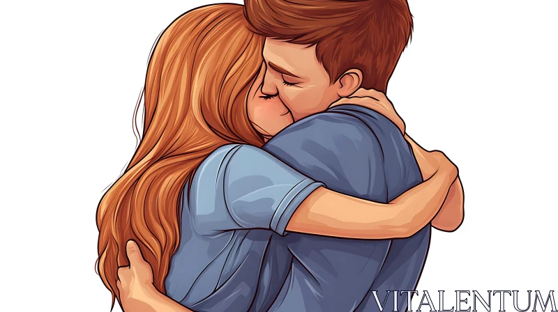 Illustration of Loving Couple Hugging