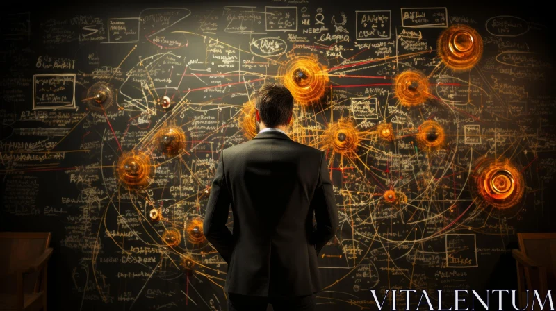 Captivating Image of Businessman with Molecular Structures on Blackboard