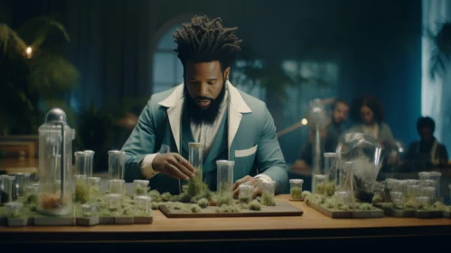 Captivating Nature Art: Man Amidst Cactuses and Plants