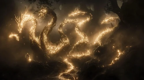 Shimmering Golden Dragon Mythical Creature Art