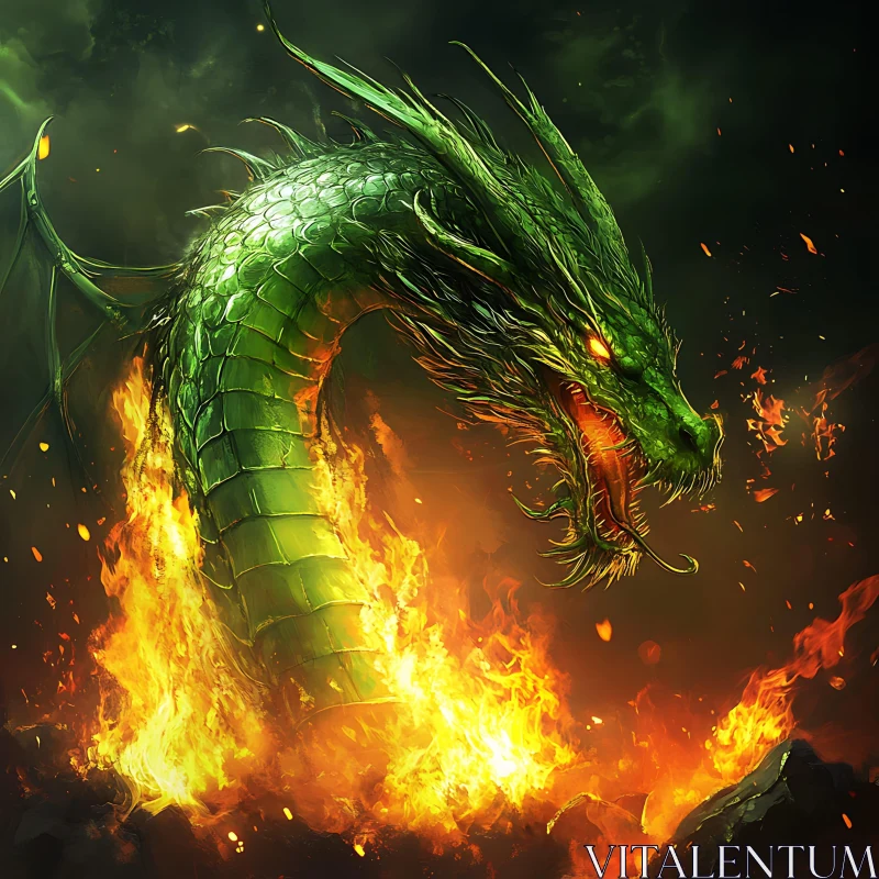 Fiery Dragon in Dark Fantasy Art