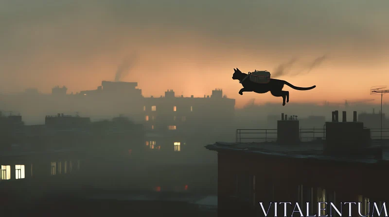 Cat on Rooftop at Sunset