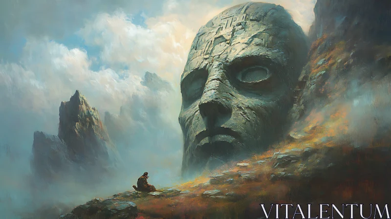 AI ART Ancient Stone Giant in Mountainous Landscape
