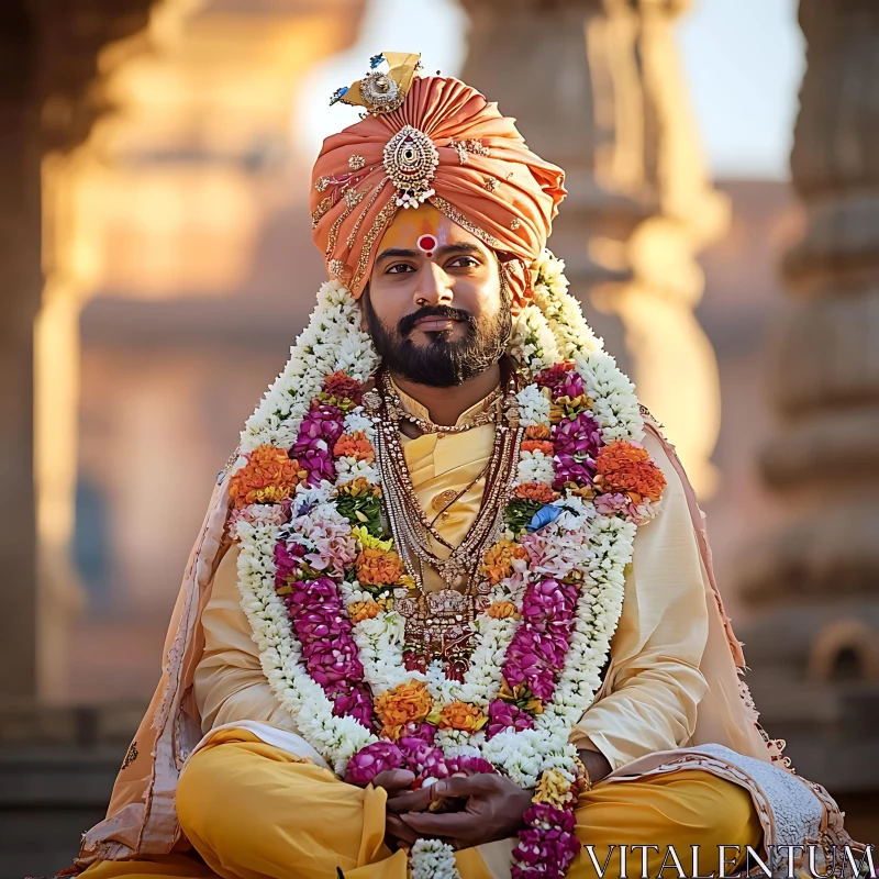 Ornate Portrait of Man with Flowers AI Image