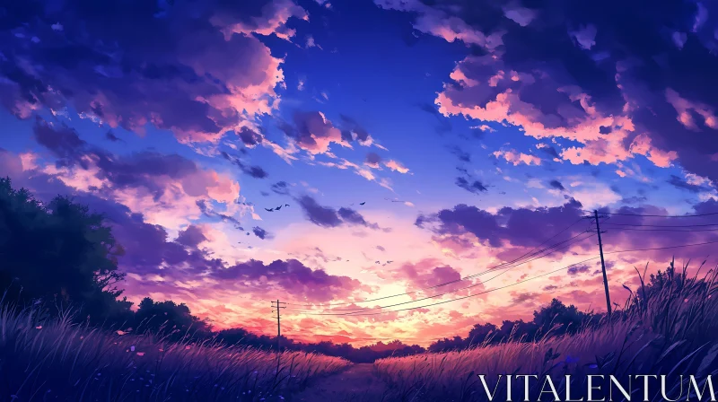 Pink and Purple Sunset Over Field