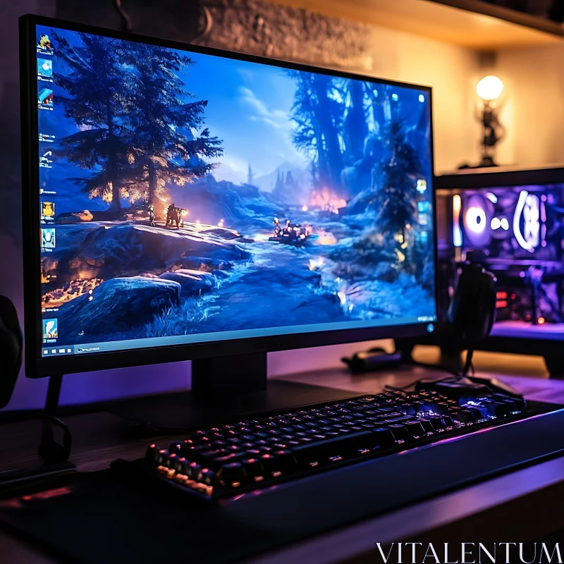 Impressive Gaming Desk with Fantasy Game Display AI Image
