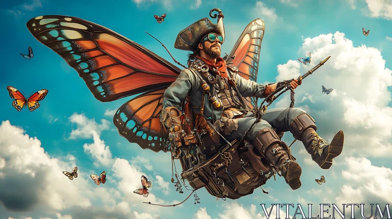 Winged Steampunk Character in Flight