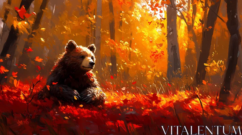 Serene Bear in Vibrant Autumn Forest