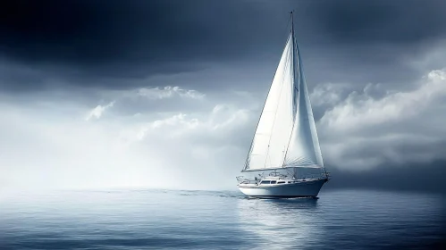 White Sailboat on the Sea