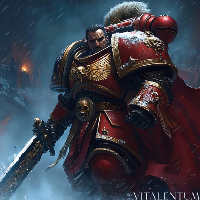 Red and Gold Warrior with Sword