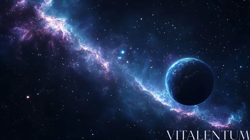 Cosmic Planet in Nebula Cloud