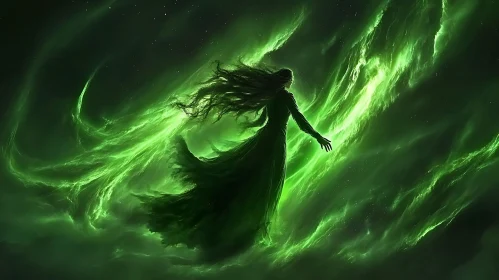 Mystical Woman Surrounded by Green Light