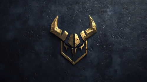 Horned Golden Emblem on Dark Stone